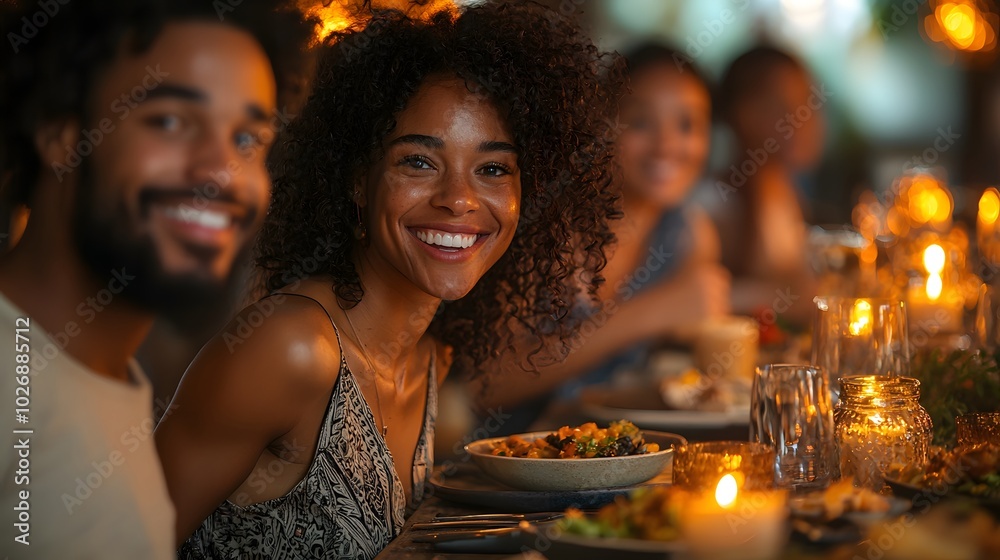 Family Gathering Around Dinner Table with Smiles Family Gathering Around Dinner Table with Smiles