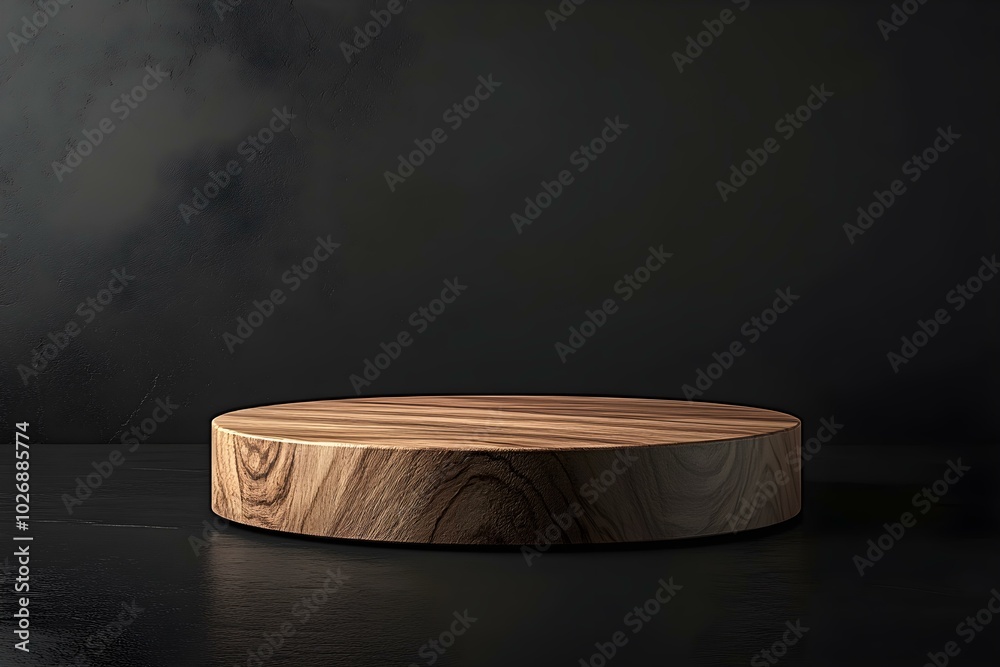 Wood podium on a black background. Stand for product presentation. Empty 3D platform for cosmetics. Minimalistic scene mockup for beauty. Pedestal for luxury jewelry Wood podium on a black background. Stand for product presentation. Empty 3D platform for cosmetics. Minimalistic scene mockup for beauty. Pedestal for luxury jewelry