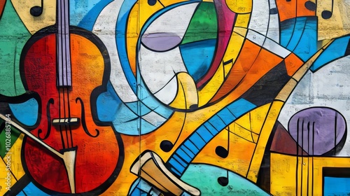 Vibrant Music Themed Colorful Mural Art