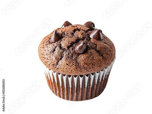 Decadent Chocolate Muffin Topped with Rich Chocolate Chunks for a Sweet Treat photo