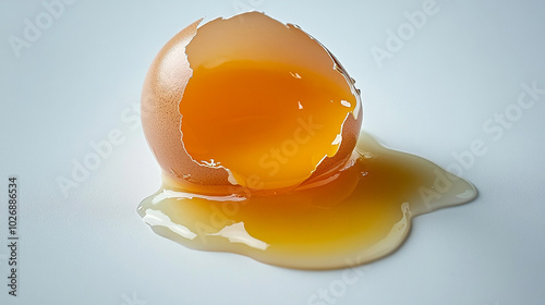 Raw egg with smooth shell displayed on a clean white plate photo