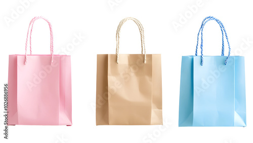 Set of paper shopping bags on transparent background. PNG