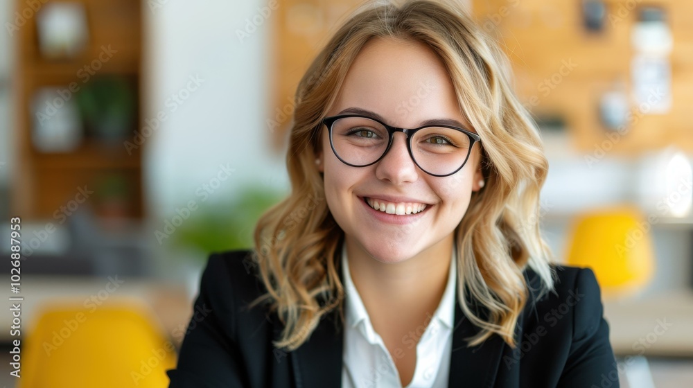 A confident woman with glasses beams with a warm smile, exuding professionalism in a softly blurred setting. A confident woman with glasses beams with a warm smile, exuding professionalism in a softly blurred setting.