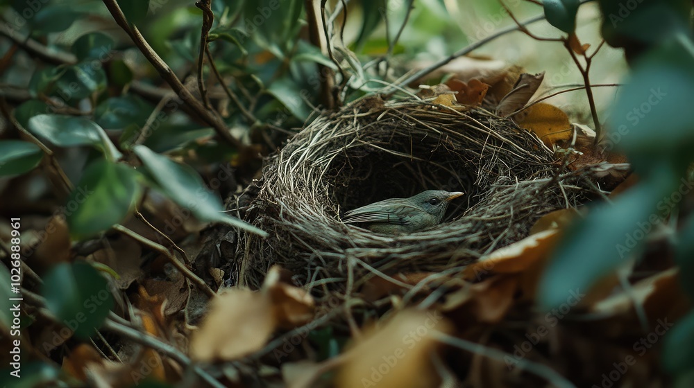 Bird Nest Hidden Among Leaves in Nature Bird Nest Hidden Among Leaves in Nature