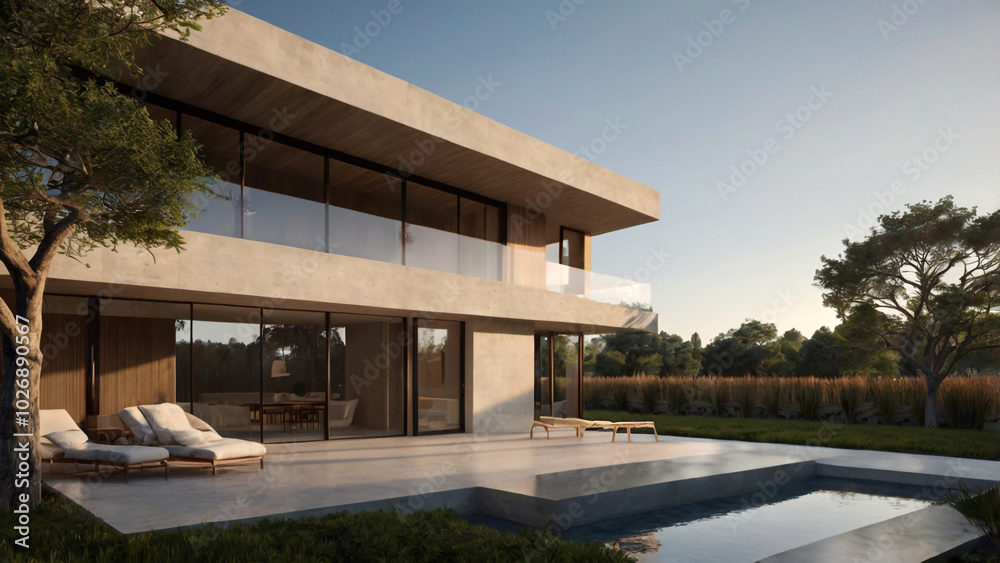 Fototapeta premium Modern Luxury Villa with Elegant Design and Stunning Exterior