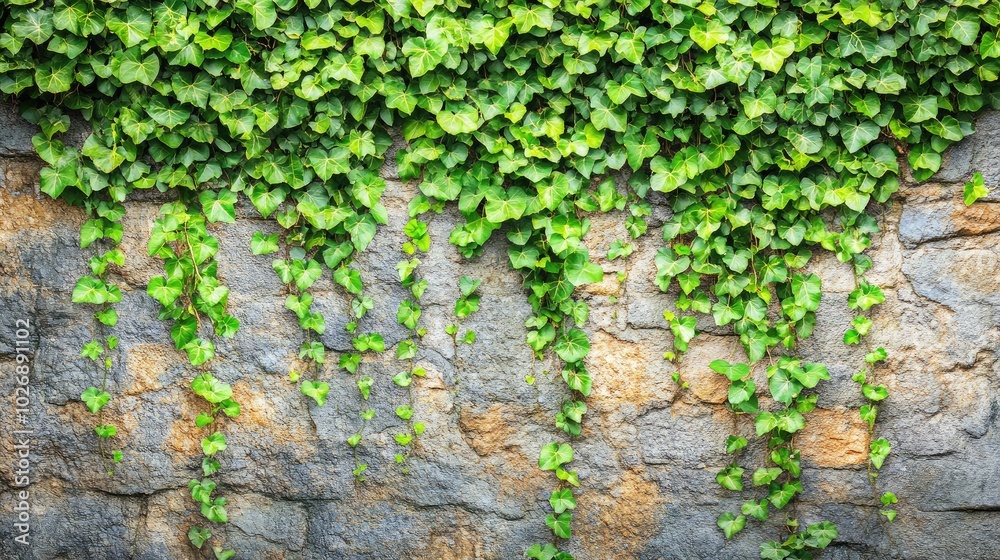 Lush Green Ivy Cascading on a Stone Wall Lush Green Ivy Cascading on a Stone Wall