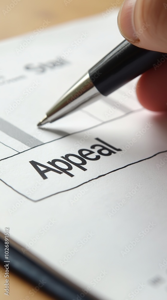 Fototapeta premium Close-up of pen writing on appeal document paper form