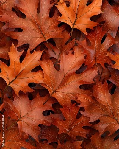 Vibrant autumn oak leaves in rich orange hues photo