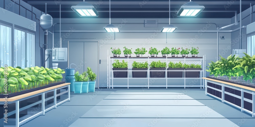 Obraz premium Innovative Hydroponic Greenhouse Maximizing Space and Efficiency in Modern Agriculture