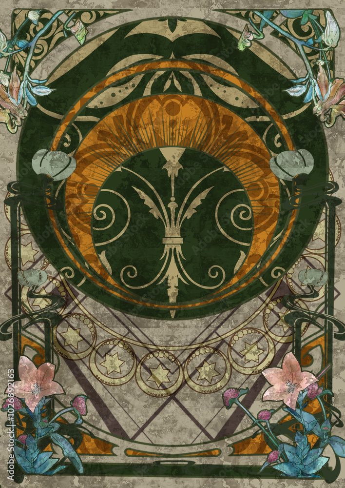 Obraz premium green plants art-nouveau and deco BG