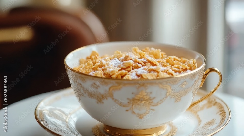 Scrumptious corn flakes in chic French Cafe au Lait Bowl Scrumptious corn flakes in chic French Cafe au Lait Bowl