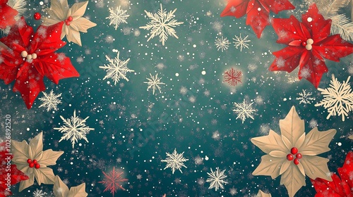 Festive Holiday Pattern with Snowflakes and Flowers