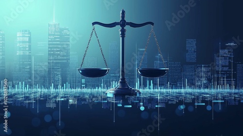 Modern Illustration of Balance Scale in Cityscape