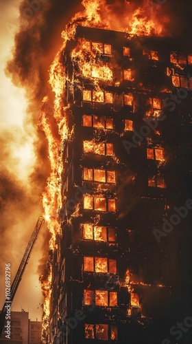 Apartment Building Fire Burning Down