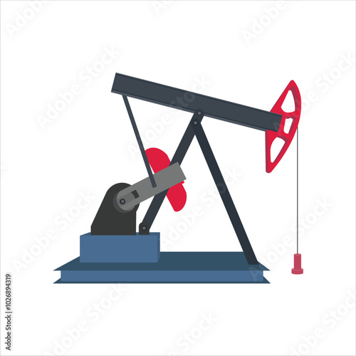 Vector illustration of oil pump in cartoon flat style. Oil and gas production facilities. Oil pump jack for oil well illustration industry. Natural and fossil fuel for energy