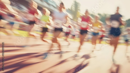 Blurred Motion of Runners on the Racetrack Capturing the Spirit of Competition