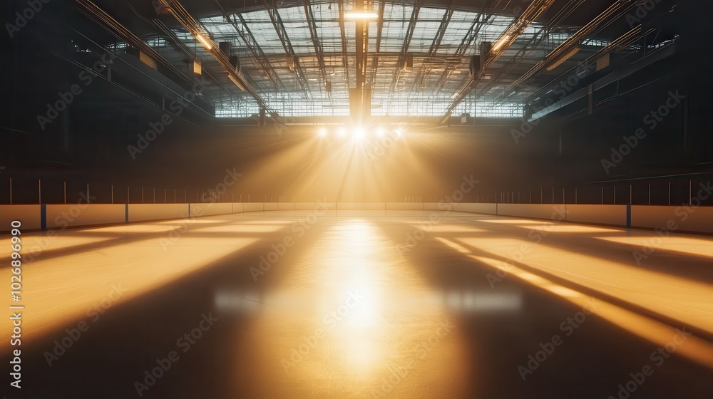Illuminated Empty Hockey Rink A Generative Perspective of Sport Arena Ice and Light Illuminated Empty Hockey Rink A Generative Perspective of Sport Arena Ice and Light