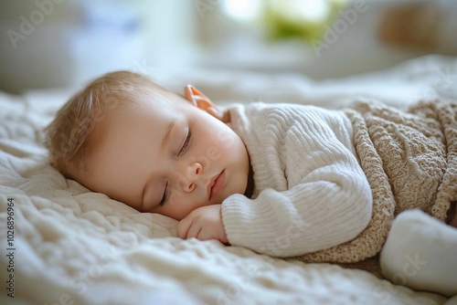 A peaceful baby sleeping soundly on a soft blanket in a cozy indoor space during the afternoon hours