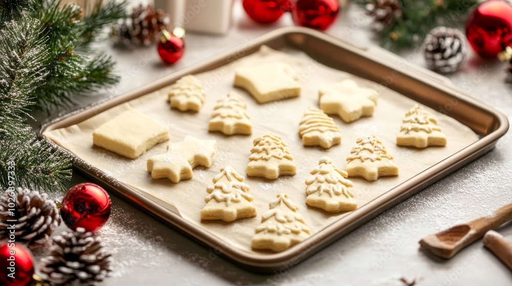 Christmas baking tray with tree and decor Christmas baking tray with tree and decor