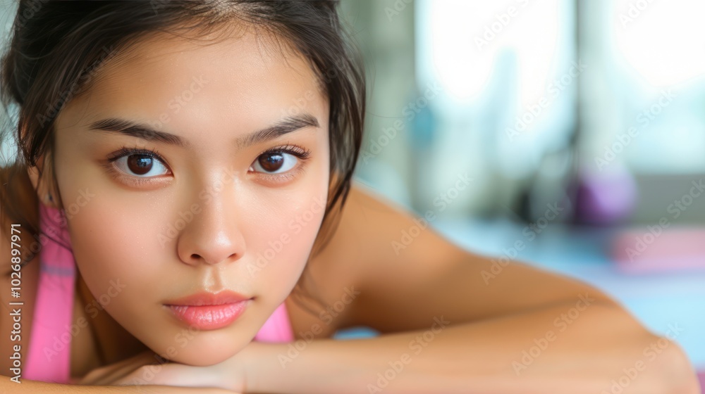 Fit and Flexible: Young Woman Stretching on Exercise Mat After Gym Workout Fit and Flexible: Young Woman Stretching on Exercise Mat After Gym Workout