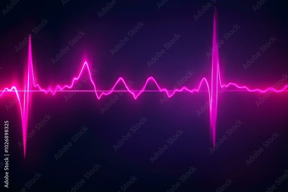 Neon pink light pulsation. Laser rhythm glow on a dark blue background. Equalizer wave Neon pink light pulsation. Laser rhythm glow on a dark blue background. Equalizer wave