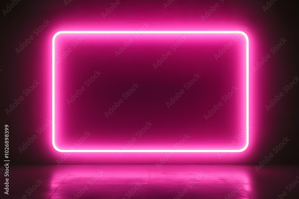 Neon pink rectangular frame. Light laser border. Fluorescent effect line lamp. Neon pink rectangular frame. Light laser border. Fluorescent effect line lamp.