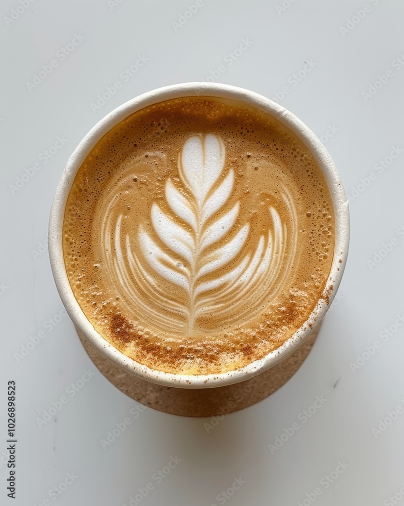 Creamy Latte with Delicate Tulip Design from Above Creamy Latte with Delicate Tulip Design from Above