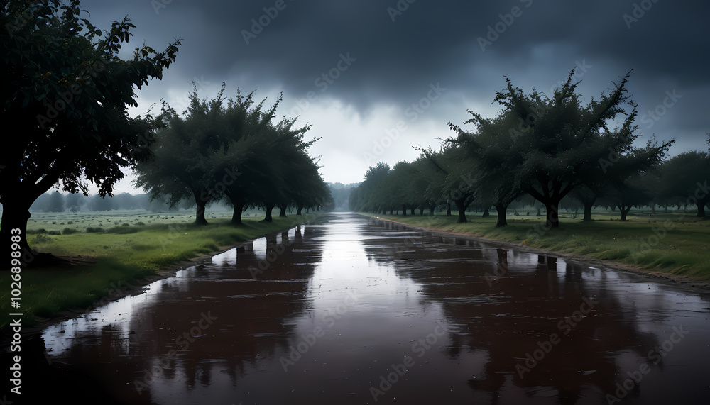 Apple orchard after rain Apple orchard after rain