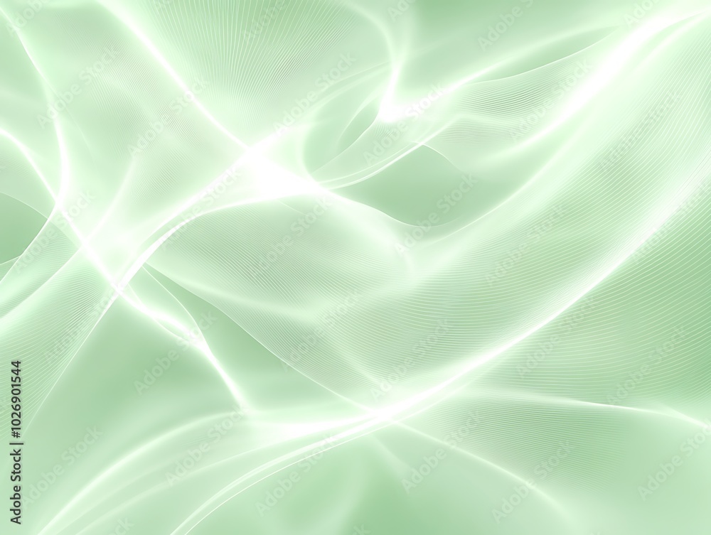 Fototapeta premium Abstract green and white flowing lines background.