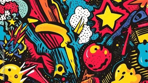 Wallpaper Mural Vibrant Retro Comic Doodle Art Abstract Psychedelic Background Torontodigital.ca