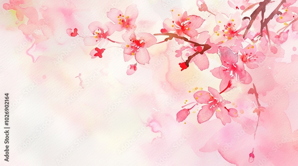Fototapeta premium Cherry Blossom Watercolor Petal Frame - a delicate and enchanting design. The watercolor petals create a soft and elegant border, perfect for adding a touch of nature's beauty.