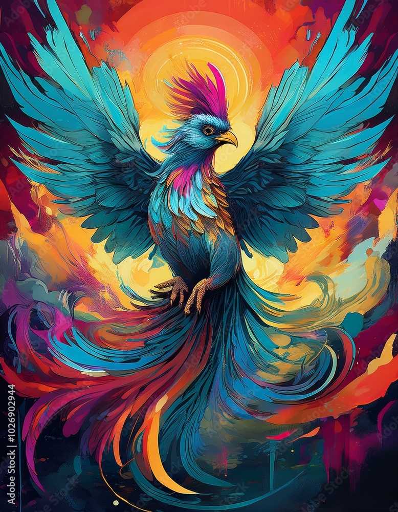Obraz premium graffiti style phoenix, spray art, splash, colorful, animal