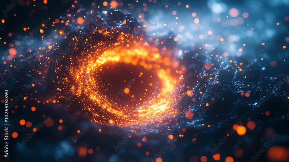 Abstract swirling fiery ring of light with a blue nebula background. Abstract swirling fiery ring of light with a blue nebula background.