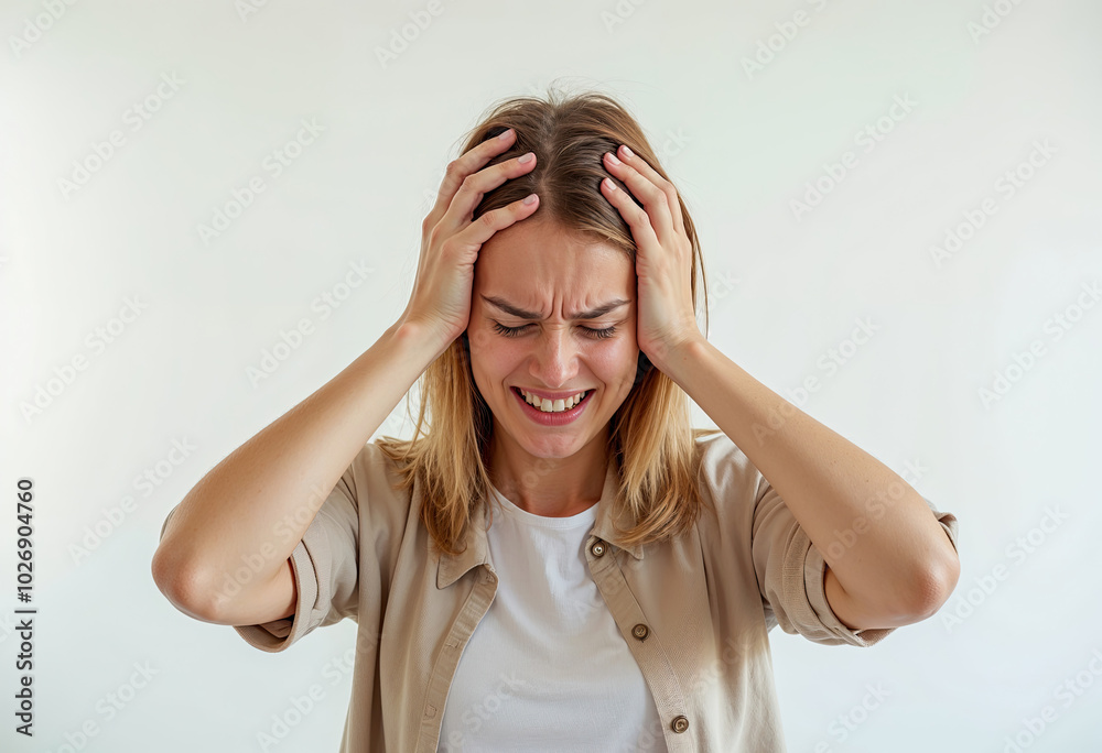 Frustrated Woman Grabbing Her Head in Stress Frustrated Woman Grabbing Her Head in Stress