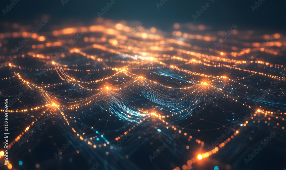 Futuristic financial dashboards and luxury business charts with glowing neon lines, gold accents, and connected nodes for corporate branding.
