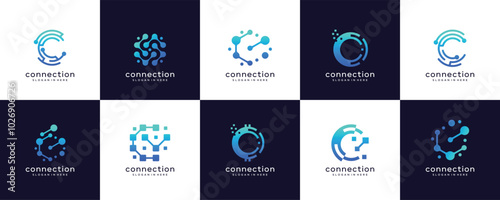 Set of creative technology  digital dot icon set of logo design template with connect concept.