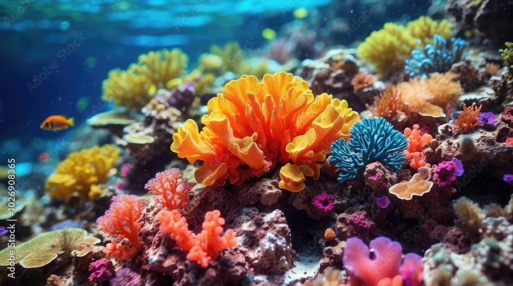 A vibrant underwater scene featuring a variety of colorful coral formations. A vibrant underwater scene featuring a variety of colorful coral formations.
