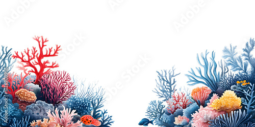 Vibrant Coral Reef Underwater Scene Illustration isolated on a transparent background