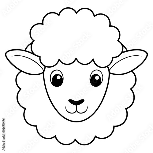 simole icon Children coloring book page, line art, black and white, cute style, illustration of a sheep photo