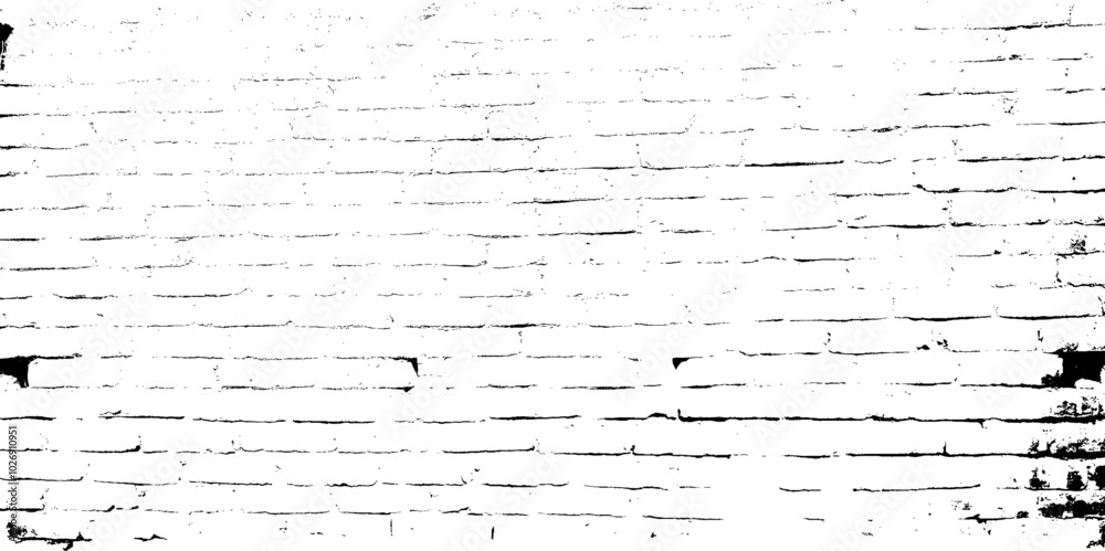 Brick Wall Background Grudge Texture Black and White. Vector Illustration.