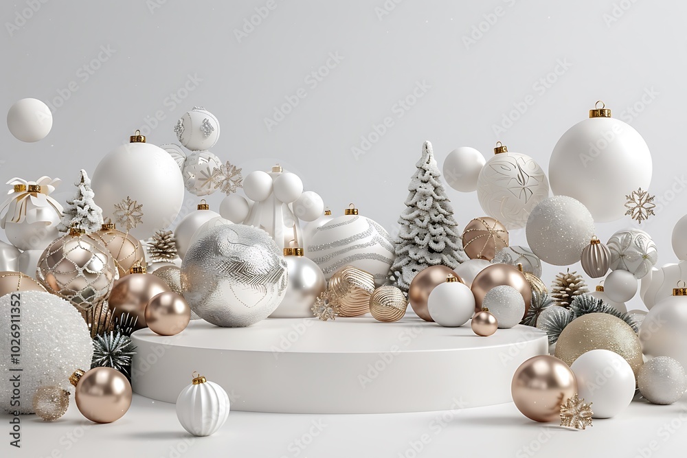 Obraz premium Stylish White Christmas Decor on Stage Background