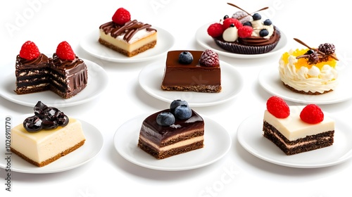 Assorted Delicious Cakes and Desserts on White Plates