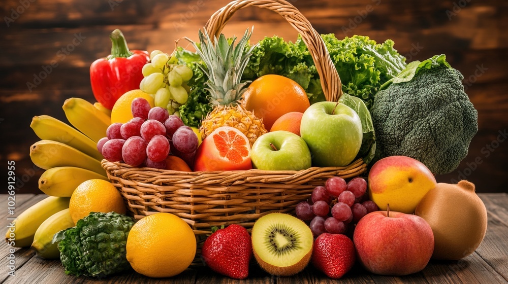 Close-up of vibrant fresh vegetables and fruits on wooden table, symbolizing healthy blood pressure foods, emphasizing natural nutrition and wellness. Close-up of vibrant fresh vegetables and fruits on wooden table, symbolizing healthy blood pressure foods, emphasizing natural nutrition and wellness.