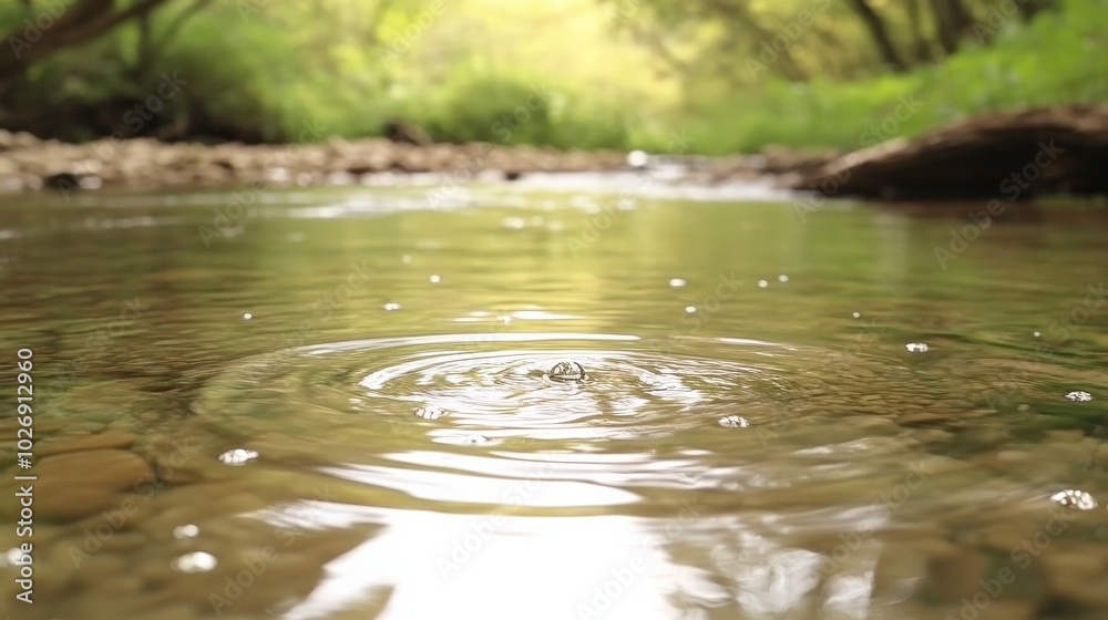 Tranquil Forest Stream with Rippling Water and Lush Vegetation Tranquil Forest Stream with Rippling Water and Lush Vegetation