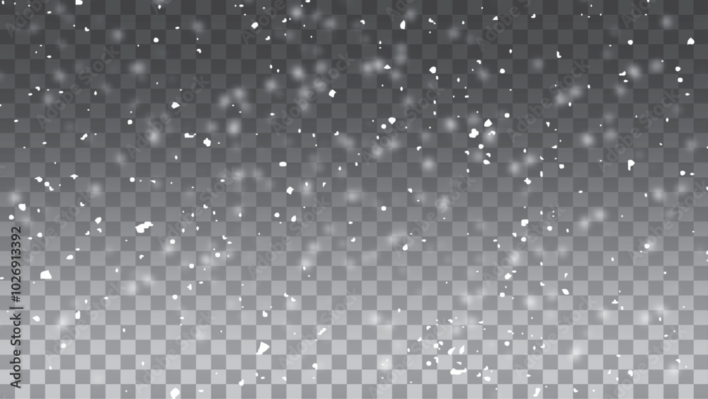 Snowflakes in different shapes and forms background vector. Falling snowflakes on isolated transparent background.