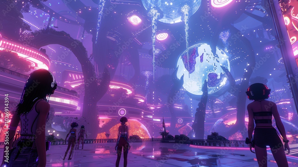 Futuristic Metaverse Plaza with Holographic Elements Futuristic Metaverse Plaza with Holographic Elements