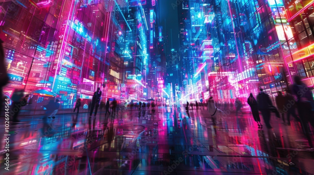 Fototapeta premium Vibrant Night Cityscape in the Metaverse