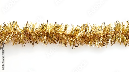 Gold Tinsel Garland Isolated on White Background