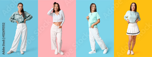 Set of stylish Asian woman ...
