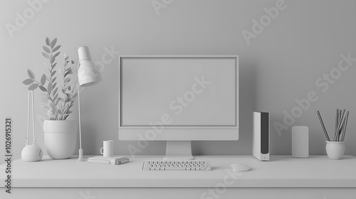 A 3D render of a sleek desktop computer setup, isolated on a solid gray background